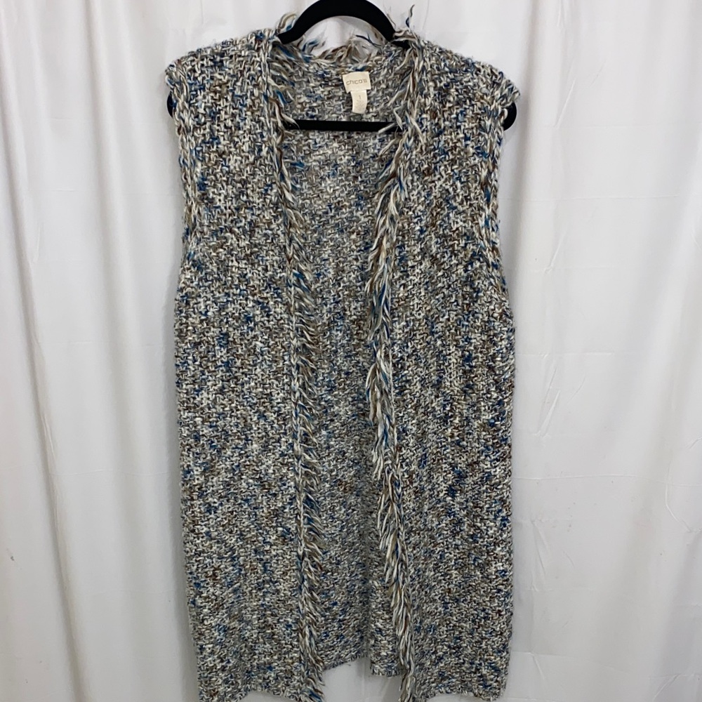 Chico's Blue and Cream Knit Cardigan Size 1